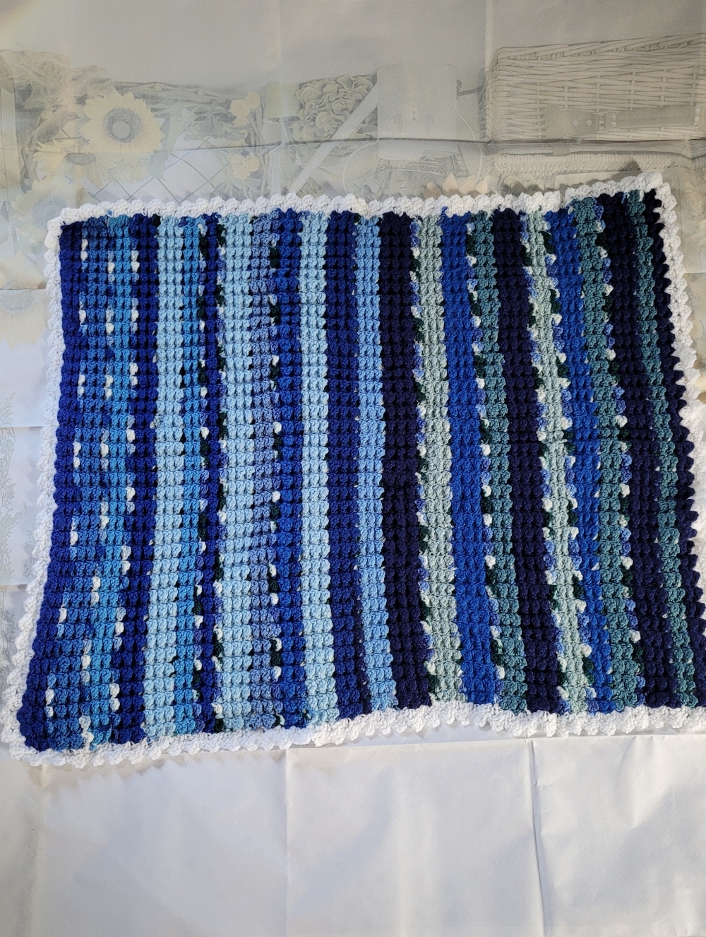 Handmade Small Afghan in Shades Of Blue